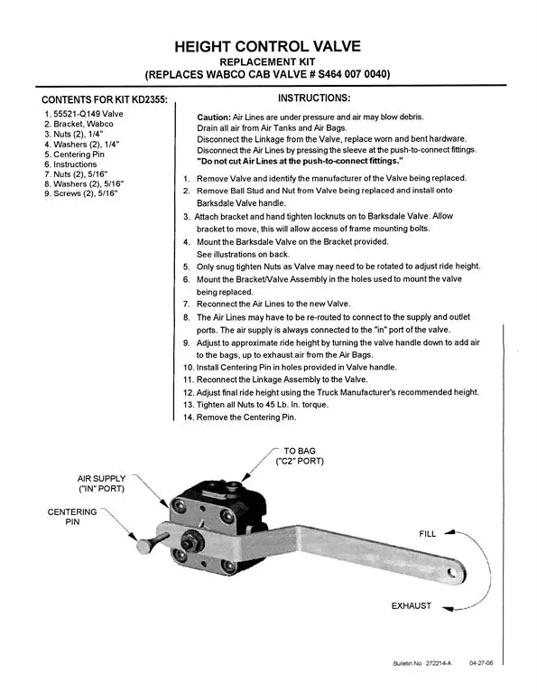Barksdale Height Control Valve - KD2355 Barksdale