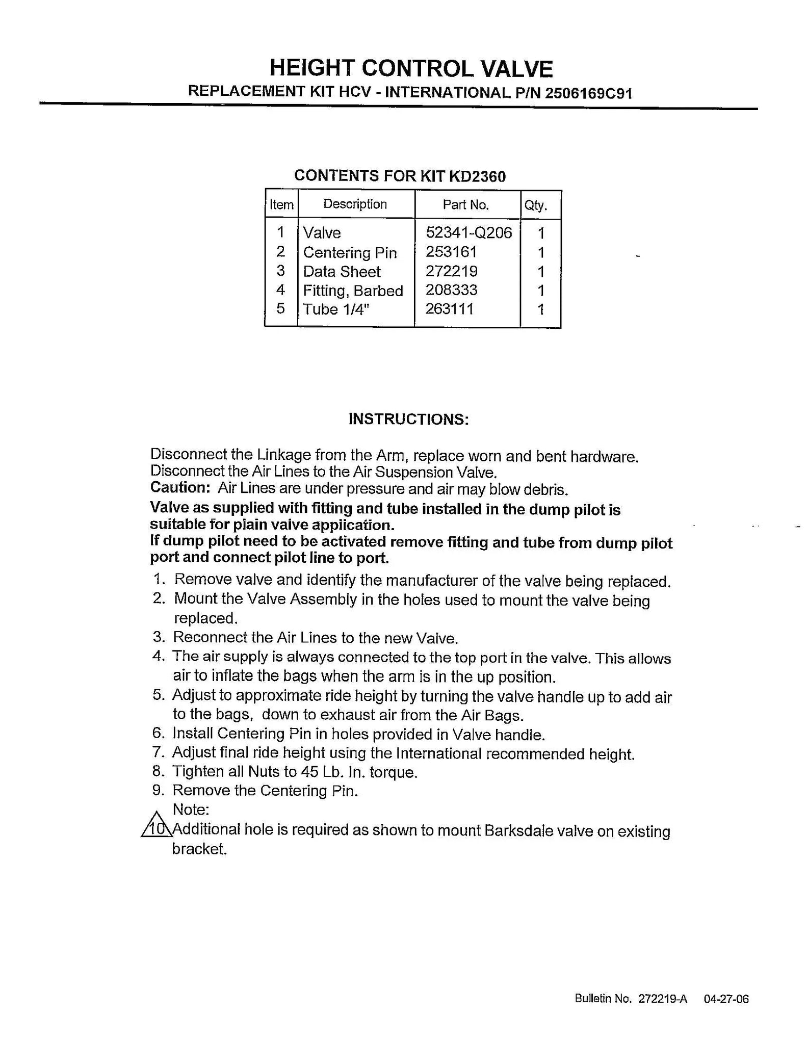 Barksdale Height Control Valve - KD2360 Barksdale