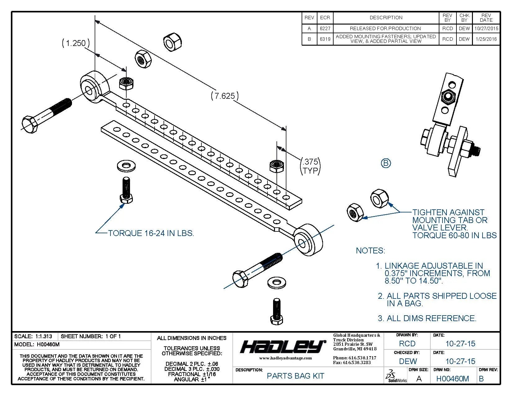 Hadley (LINK) Adjustable Height Control Valve Linkage Kit - H00460 Hadley/Link