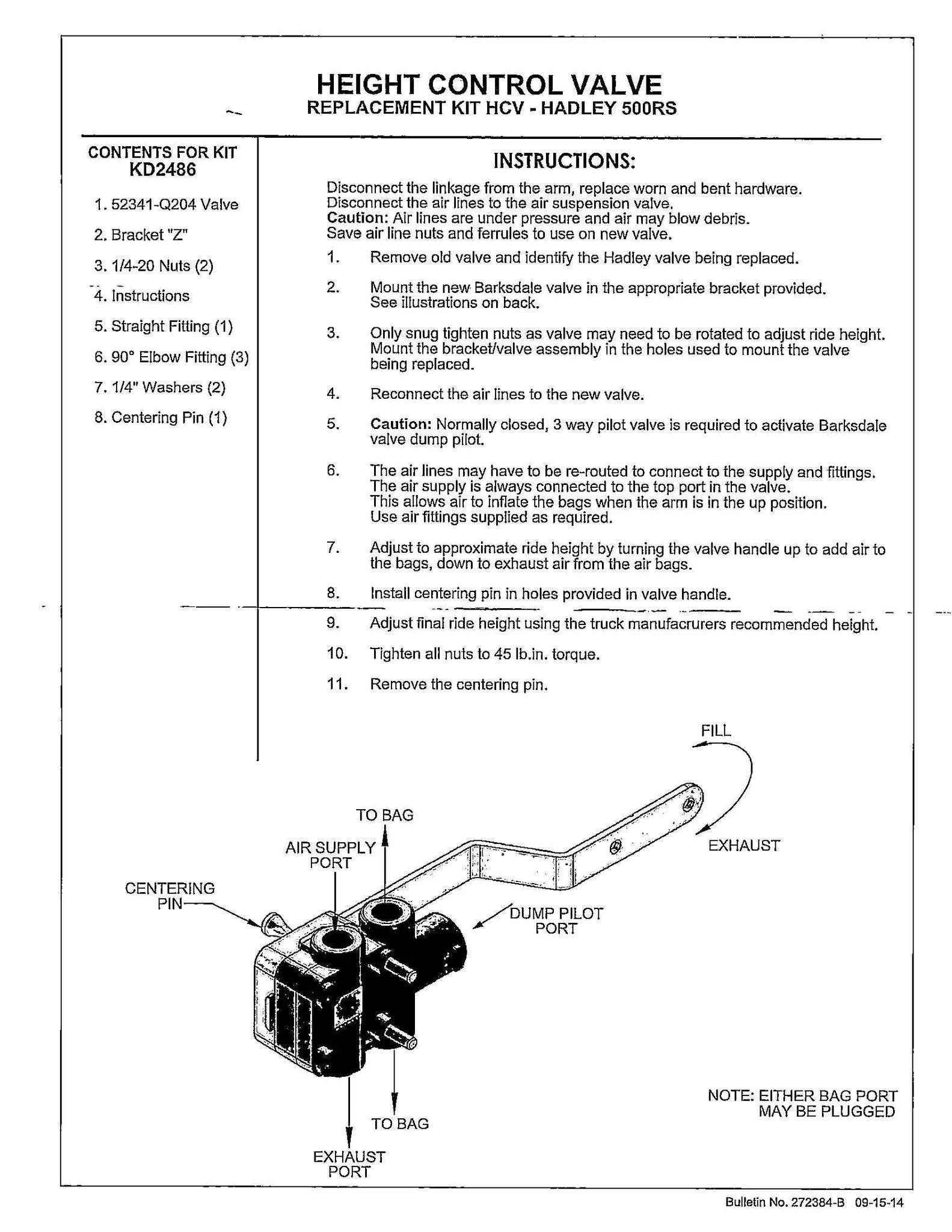 Velvac Height Control Valve - 034122 Barksdale/Velvac