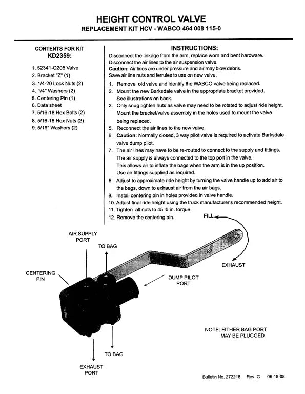 Velvac Height Control Valve - 034123 Barksdale
